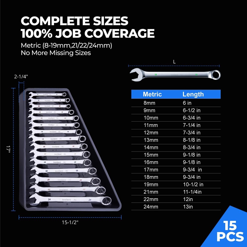 Max Grip 15pcs Professional Metric Combination Wrench Set Long Pattern Offset