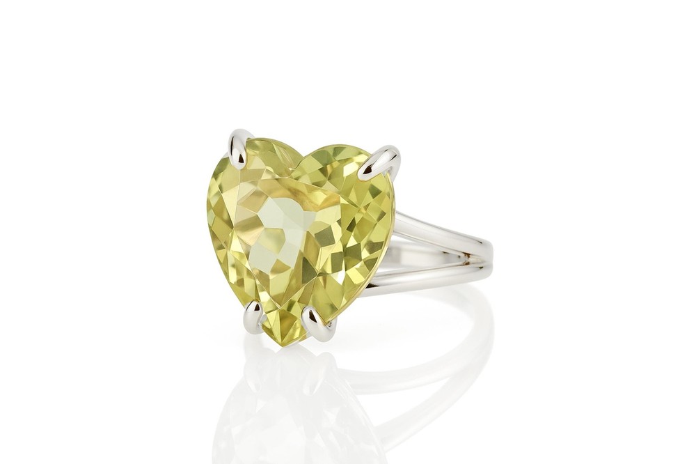 Lemon Quartz Ring Anemone Handmade 16mm Heart Shape Cocktail Statement