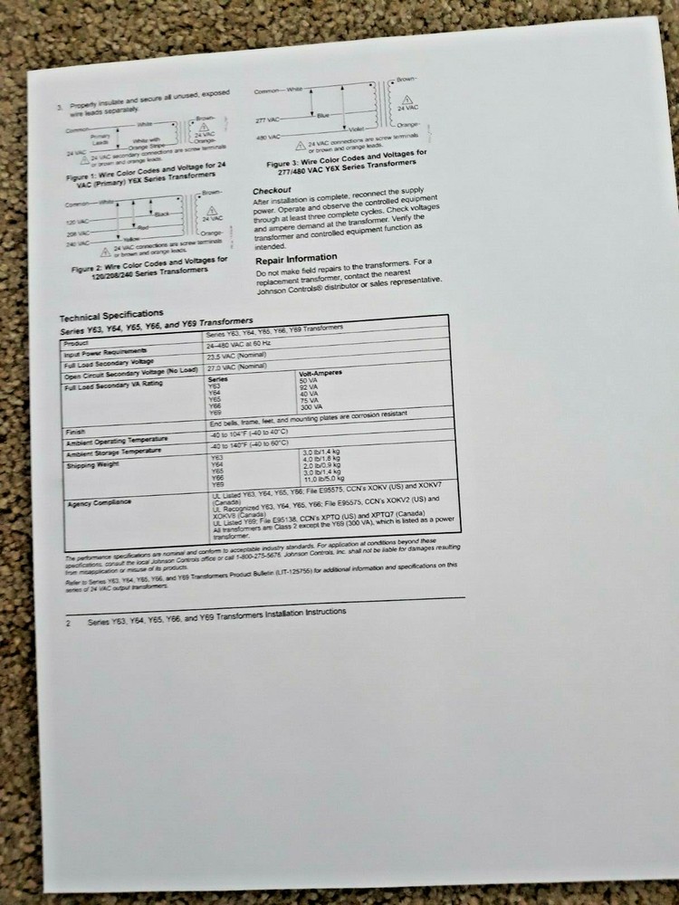 JOHNSON CONTROLS Y66T13-0 NEW