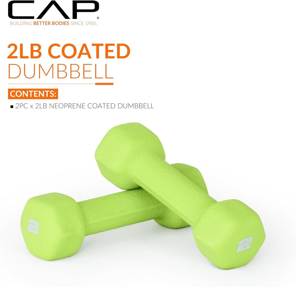 CAP Neoprene Dumbbell Weights, 2 lb Pair, Chartreuse