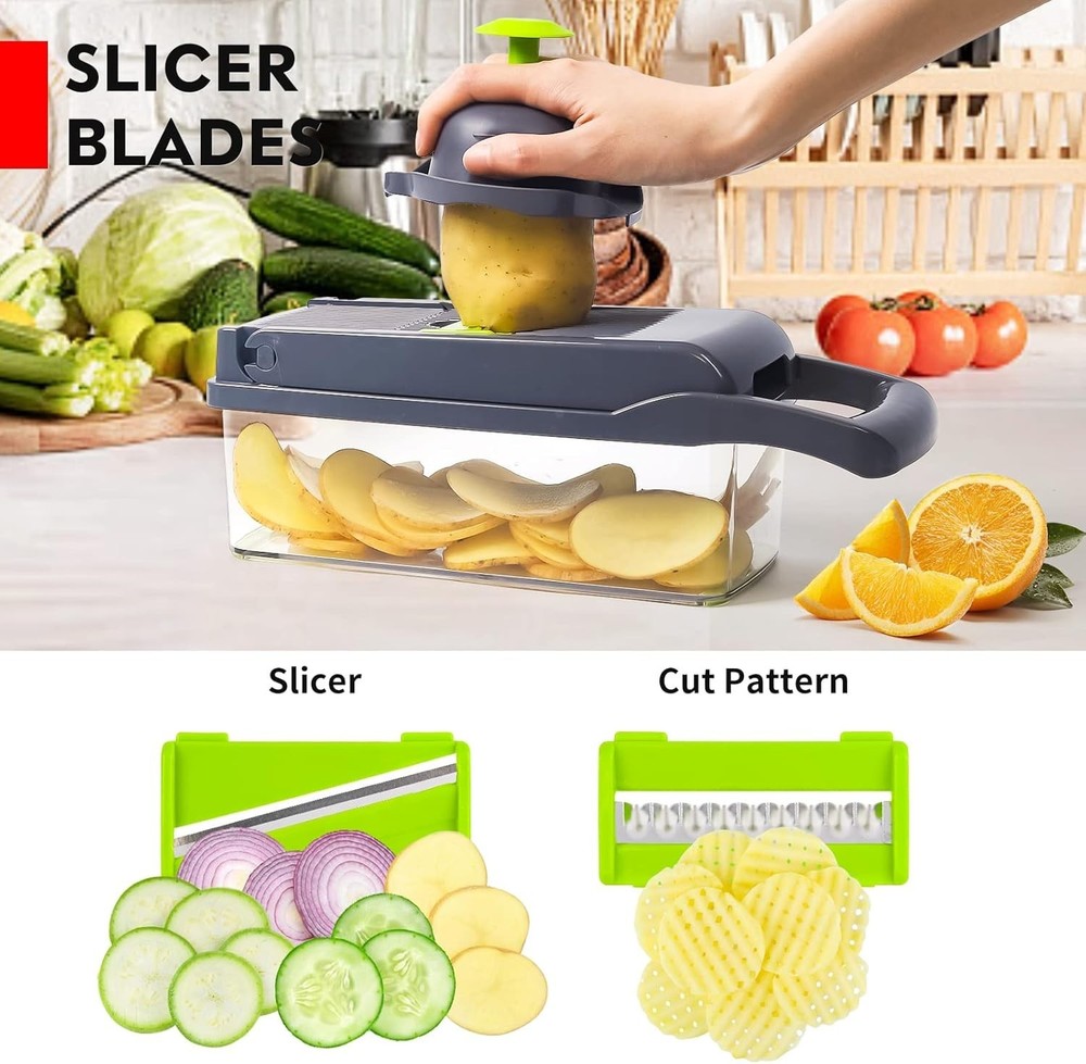 Vegetable Chopper - Green, Multifunctional, 13 in 1