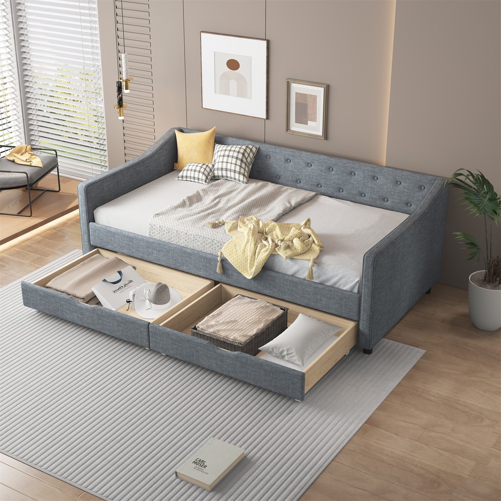 Twin/Full Size Daybed Frame Upholstered Tufted Sofa Bed Frame with Drawers