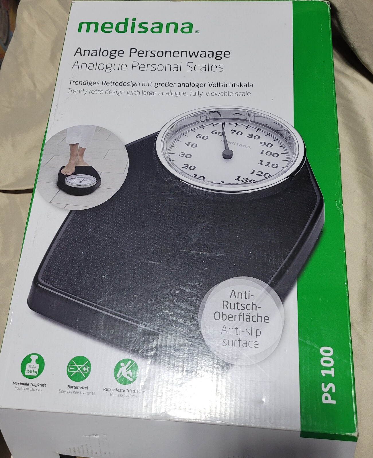 KG Bathroom Scale - Medisana Mechanical PS 100 Black (No Batteries Needed) NIB