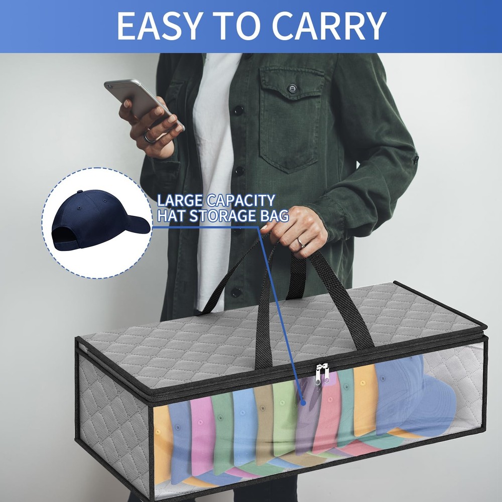 Fixwal 2 Pack Hat Storage Bag for Baseball, Caps Organizer Case Grey
