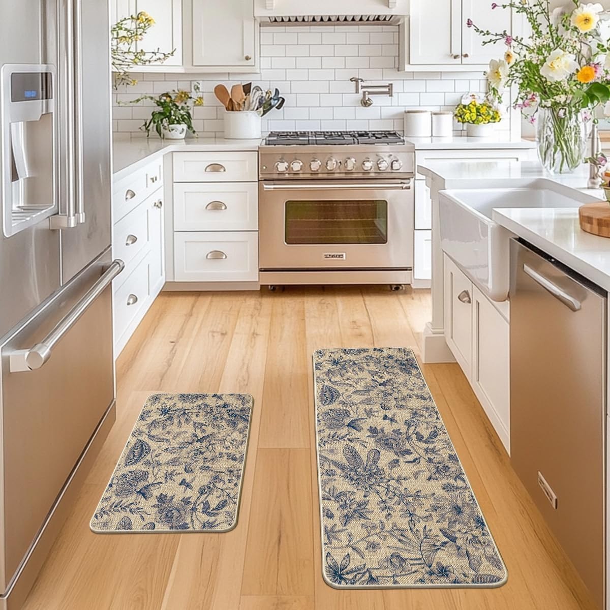 Artoid Mode Blue Floral Flowers Spring Kitchen 17" x 29" /17" x 47",