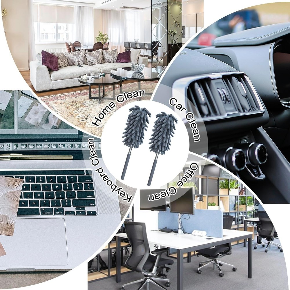 2 Pack Microfiber Duster For Cleaning Washable Dusters Extendable Pole Black