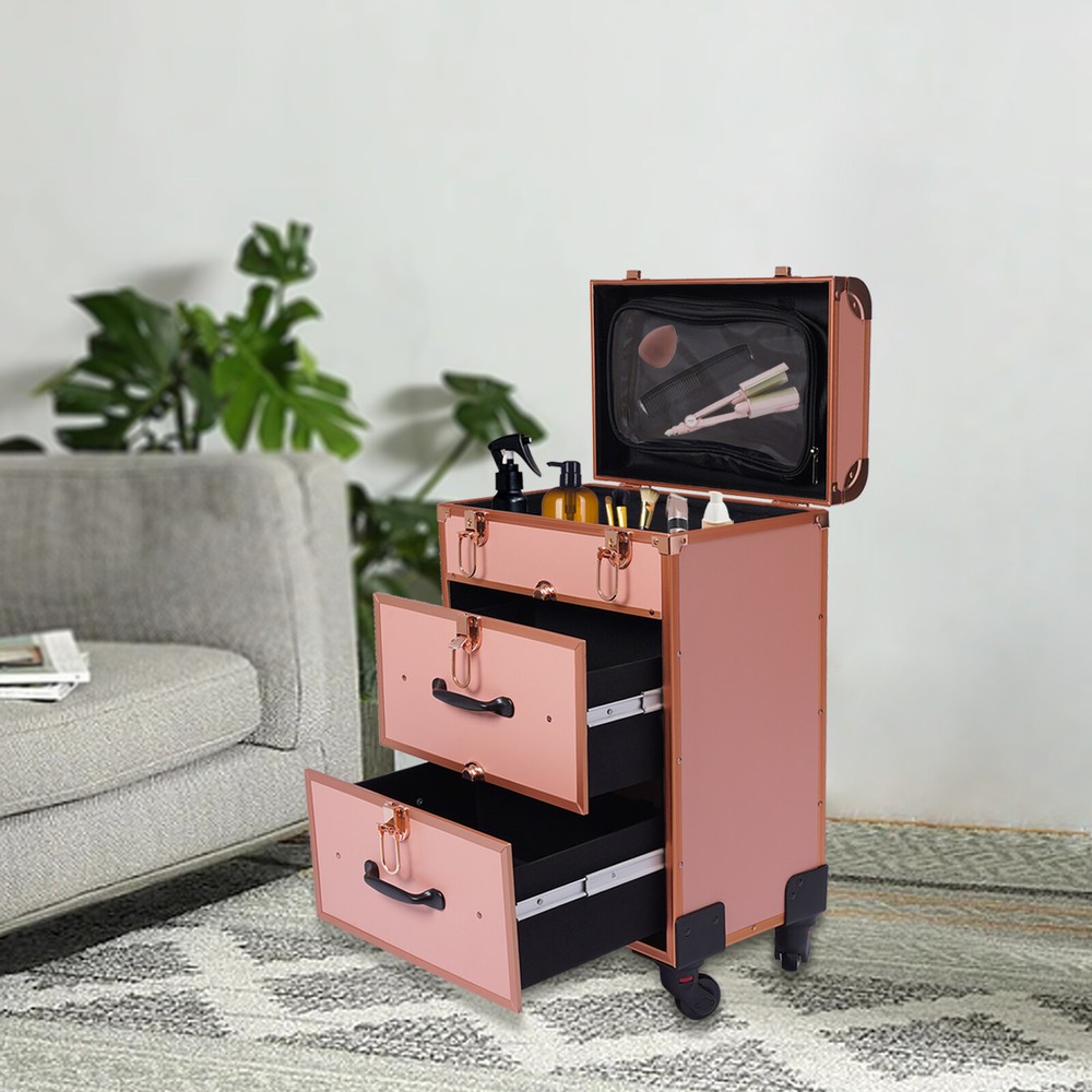 Aluminum Cosmetic Trolley Makeup Storage Organizer Rolling Makeup Storage Case