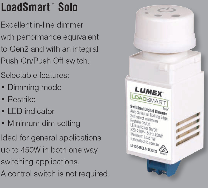 LUMEX LoadSmart Digital LED Dimmer PUSH ON/OFF Switch 240V Trailing Edge SAA
