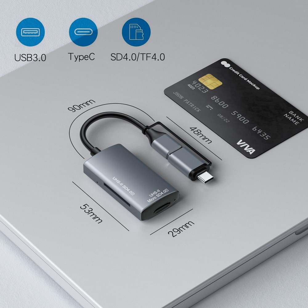USB Type C SD4.0 Card Reader Writer Expander 2in1 Memory Card Reader for Tablet