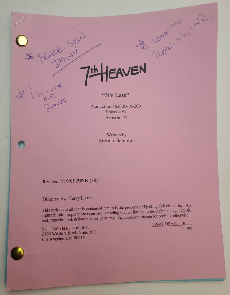 7TH HEAVEN / Brenda Hampton 2005 TV Script, Beverley Mitchell "It's Late"