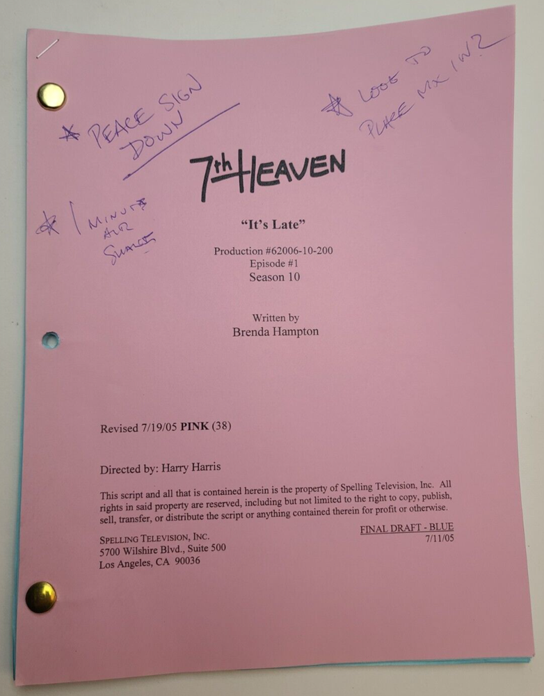 7TH HEAVEN / Brenda Hampton 2005 TV Script, Beverley Mitchell "It's Late"