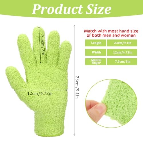Microfiber Gloves for Plants Dusting Cleaning, Reusable Washable Cleaning Green