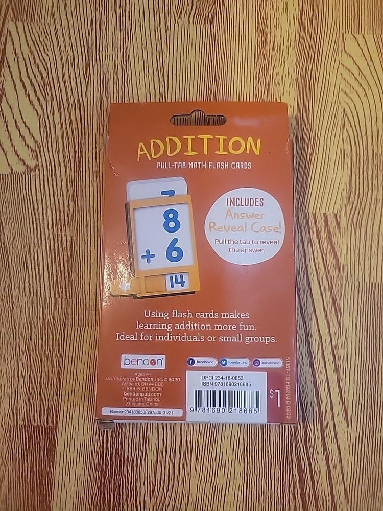 Bendon Addition Pull-Tab Math Flash Cards - 36 Interactive Cards - Ages 4+