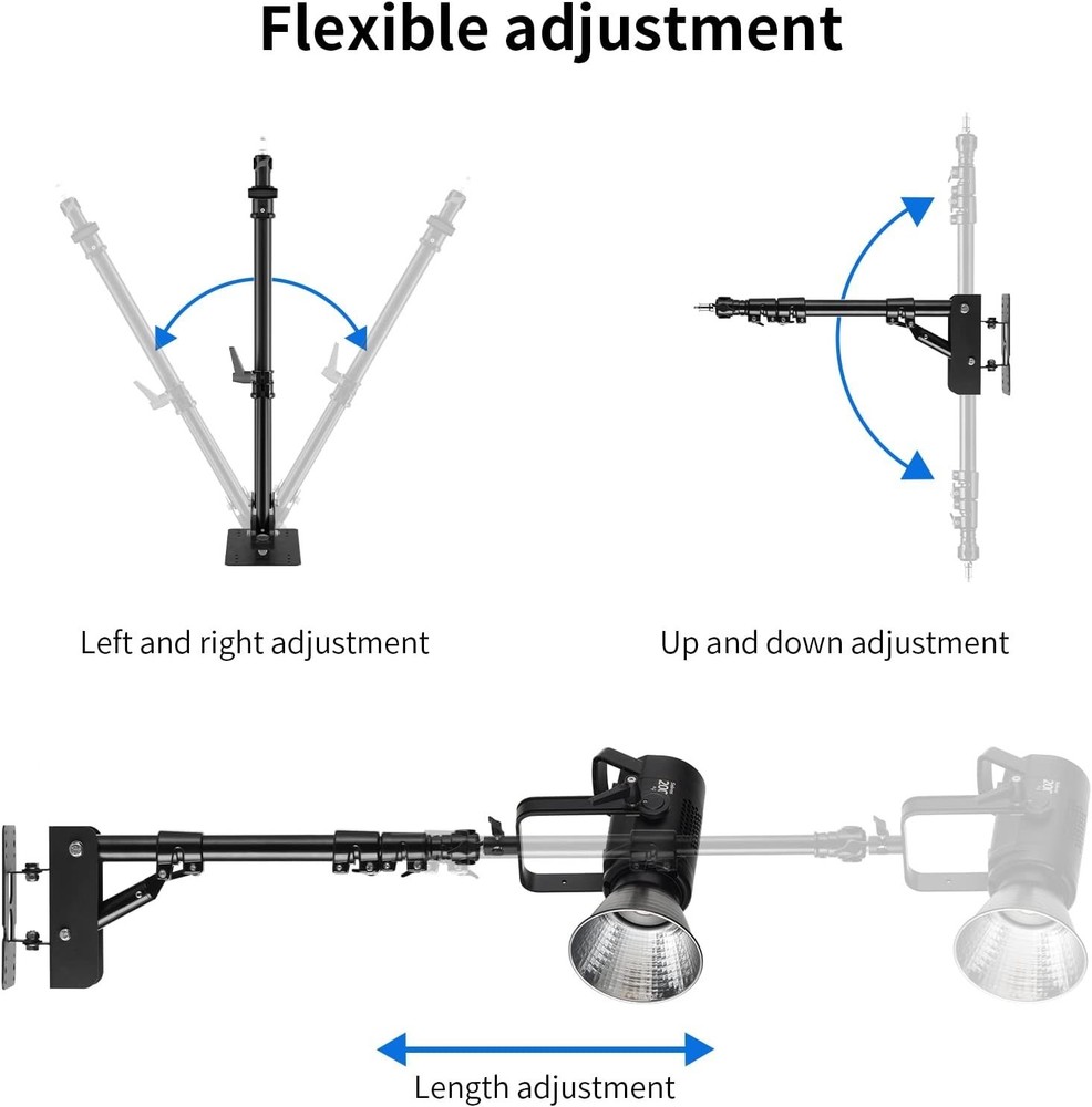 Wall Mount Triangle Boom Arm 39.37inch/100cm, Ring Light Mount Support 180°Fl...