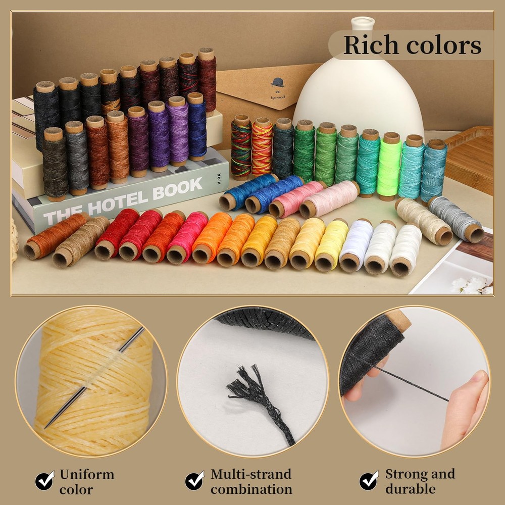 48 Colors Waxed Thread, Leather Thread for Hand Sewing, Book Binding Threads,...