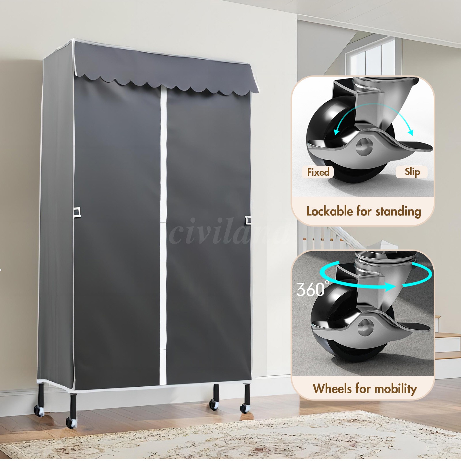 3 Tiers Heavy Duty Rolling Garment Rack with Wheels, Adjustable Shelf, Bedroom