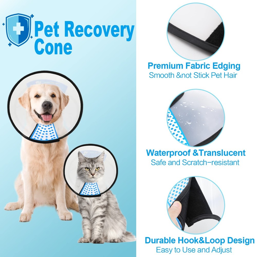 Adjustable Dog Cone Collar for Surgery Recovery - Comfortable Neck Protector