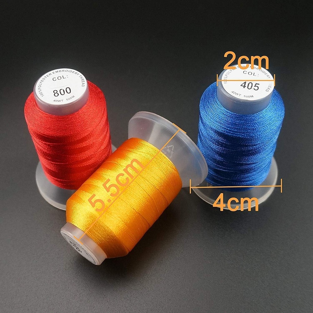 100% Polyester Embroidery Thread Set - 63 Colors, 550yd Spools with Thread Nets