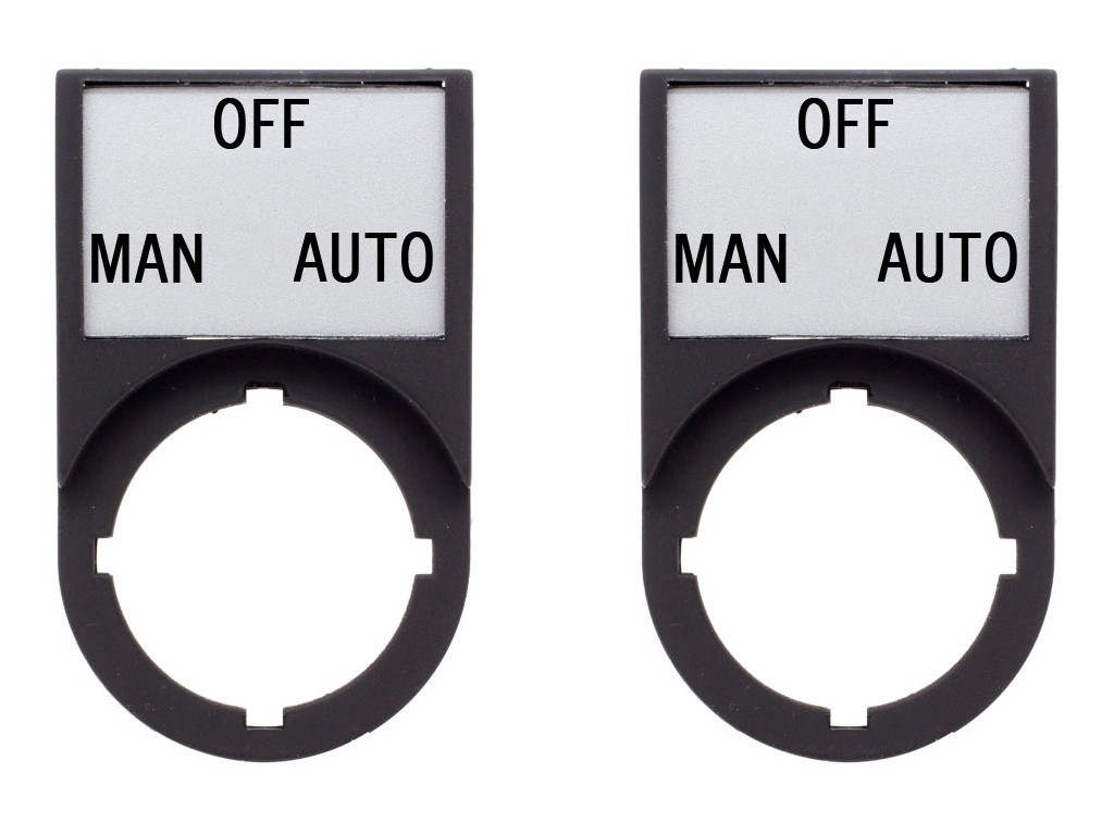 Legend Plate "MAN OFF AUTO" with Holder For Use with 22mm Switches (Pack of 2)