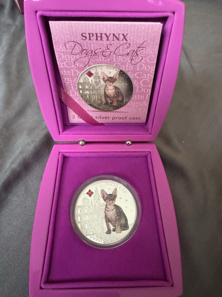 Fiji 2013 2 Dollar Silver Proof Multicolor Coin Sphynx Super Cat