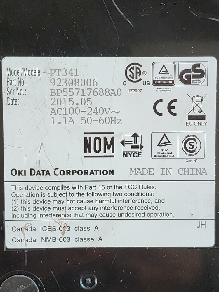OKI Data PT341 Thermal Receipt Printer - 2 YEAR Warranty - USB / Ethernet / Ser