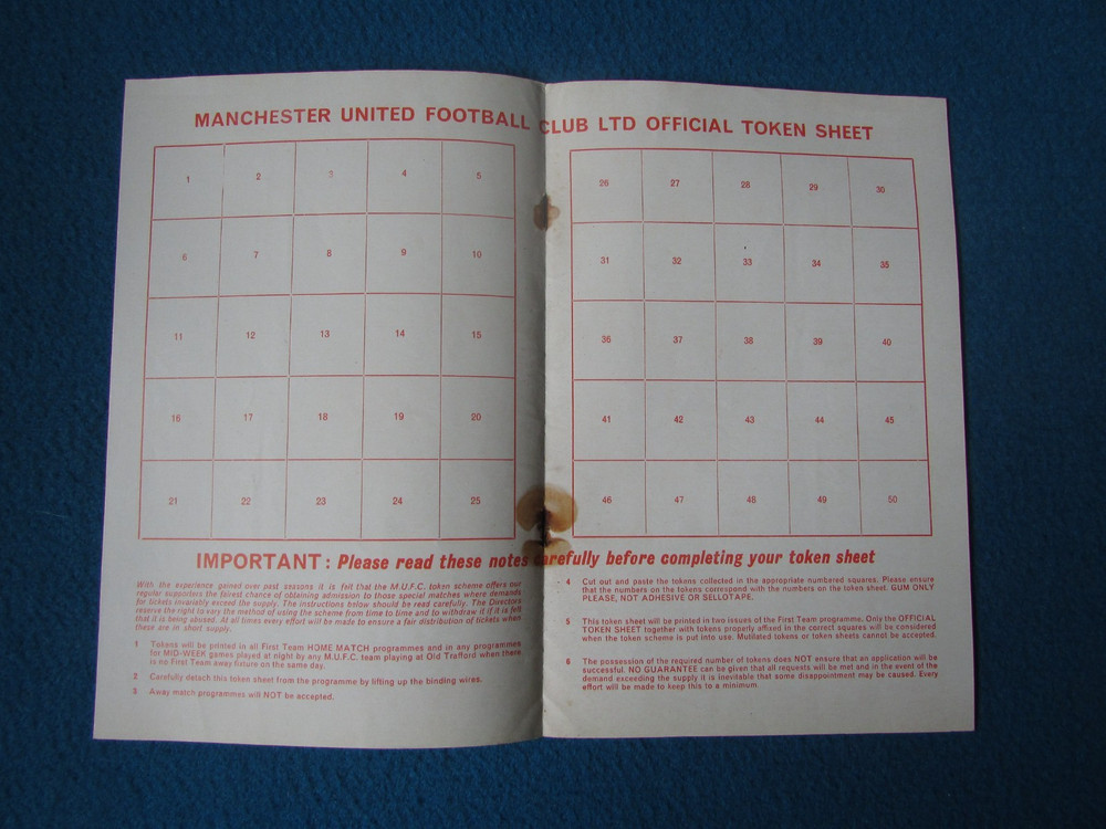 Manchester United Token Sheet 1971/72