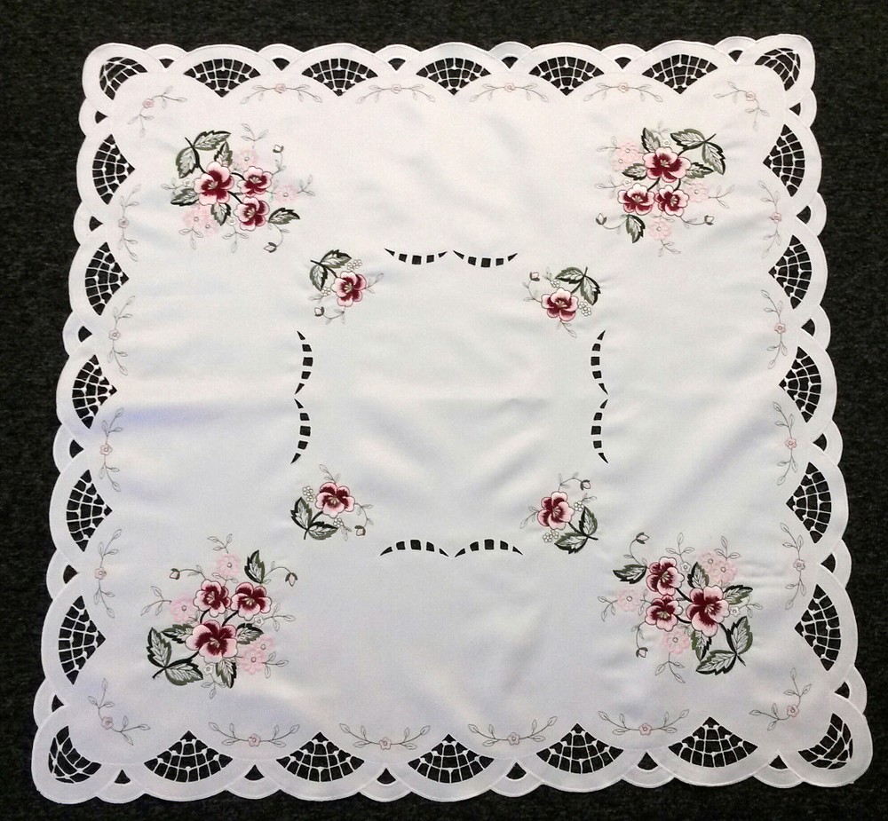 Polyester Embroidered Rose 33x33" Square Tablecloth Night Stand Side Table Cover