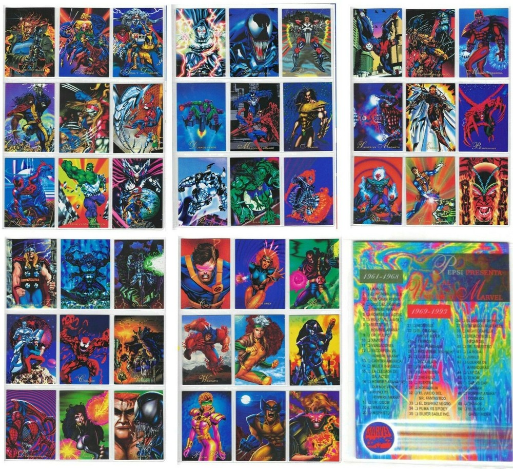 1995 Marvel Pepsicards Binder + Full Set Basic + Specials + Holograms Reprint #1