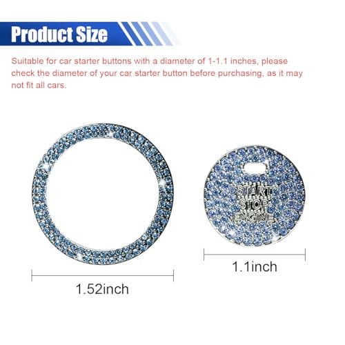 Bling Crystal Car Engine Start Ring Sticker, Sparkling Rhinestone Push Blue