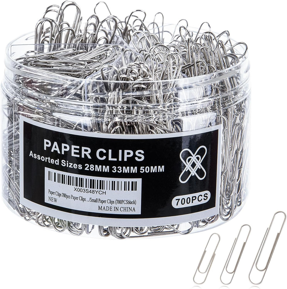 700Pcs Paper Clips Assorted Sizes, Packed in plastic container, Reusable