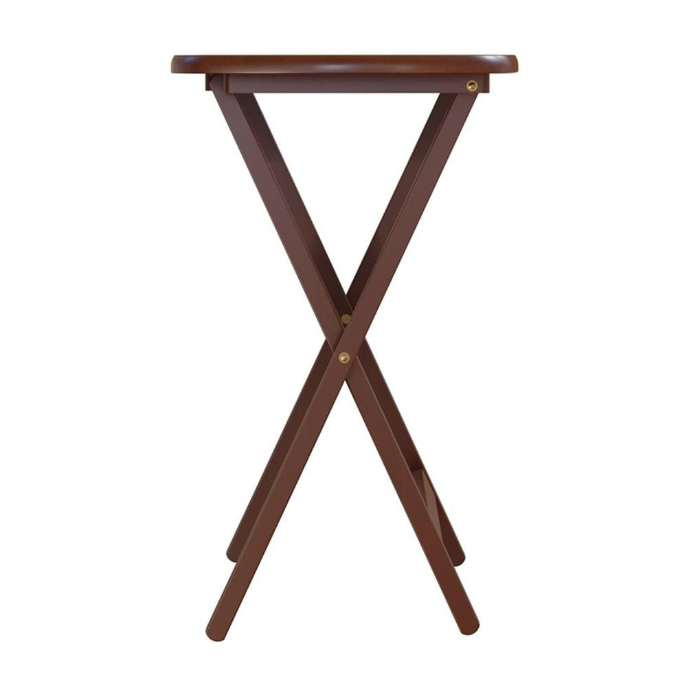 Pemberly Row 5-Piece Transitional Solid Wood Snack Table Set in Walnut