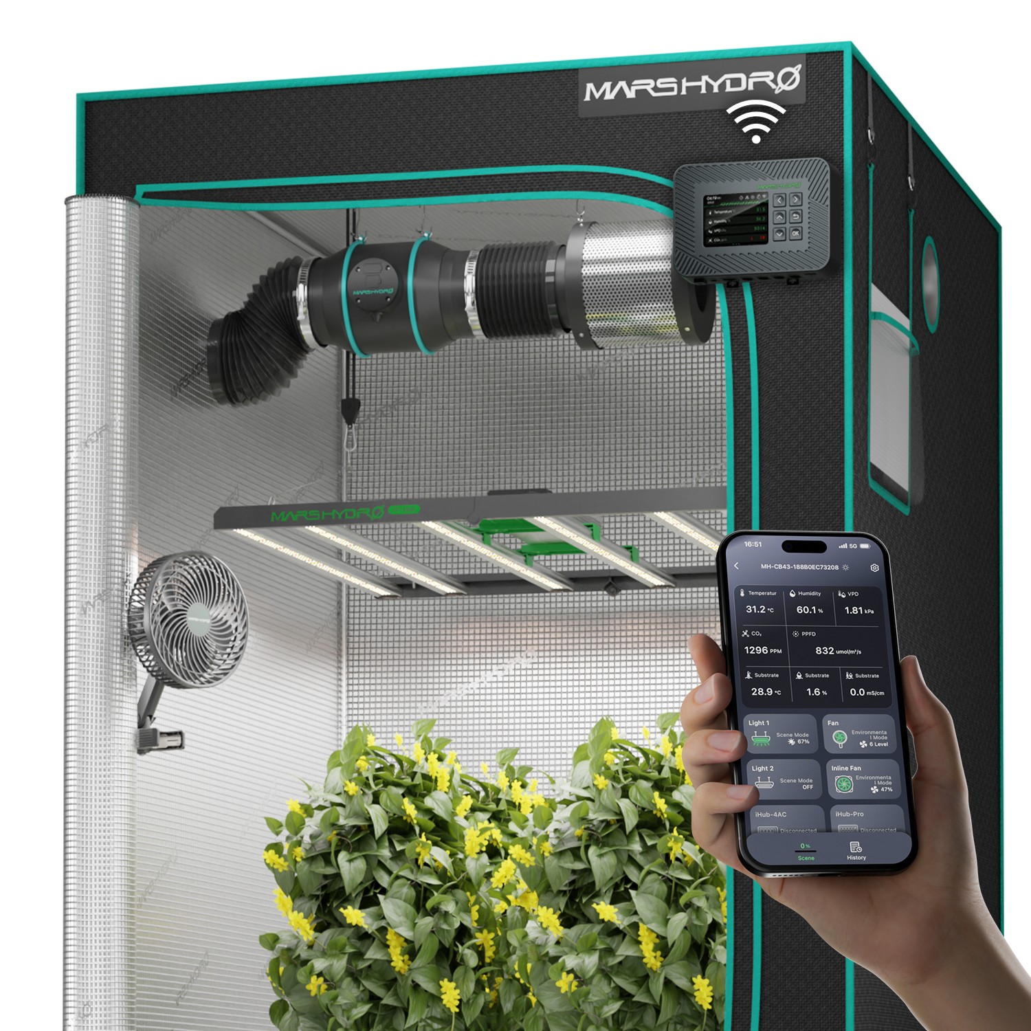 Mars Hydro FC 4800 EVO LED+4'x4'Complete Grow Tent Kit w/icontrol Smart APP Wifi