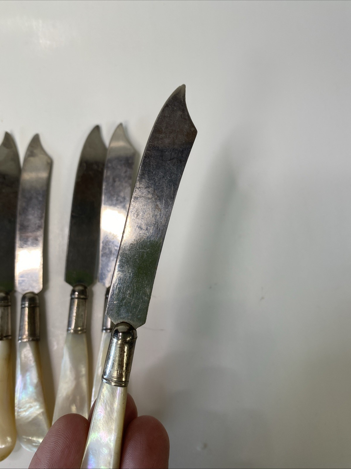 Vintage Sterling Silver Pearl Handle Knives Set of 6, Used