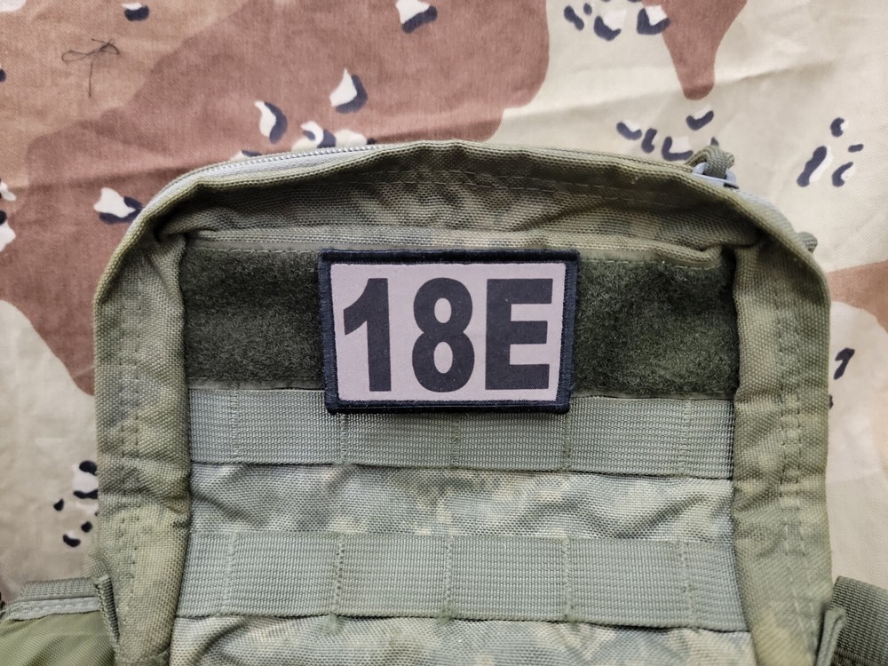 18E MOS TAN Hook Back Hat Bag 2x3 Patch Army Special Forces Echo Commo Sergeant