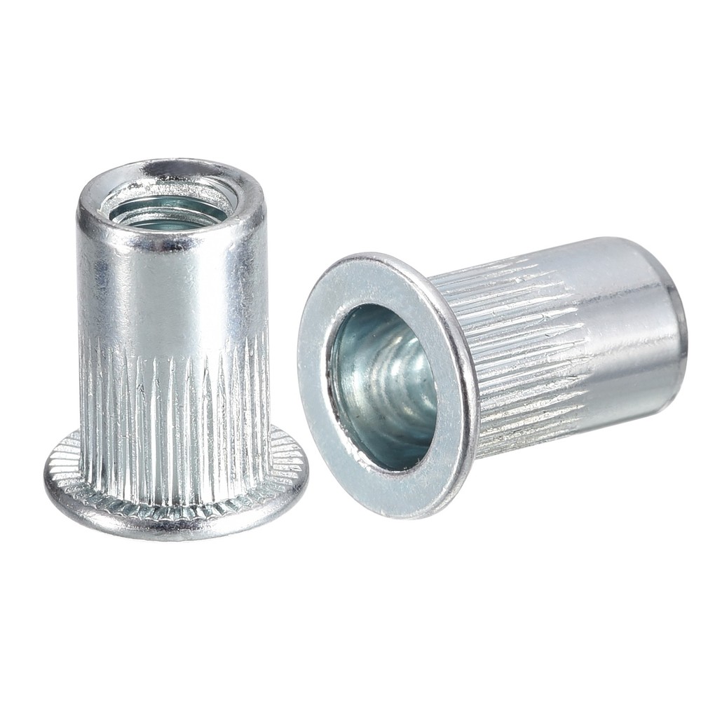 1/4-20 Rivet Nuts, 50pcs Carbon Steel Knurled Flat Head Threaded Insert Nuts