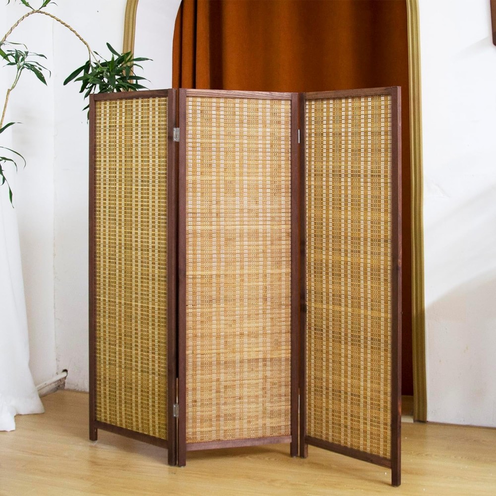 4 Panel Short Panel Divider Screen,3.95 FT Tall Bamboo Room Divider Folding
