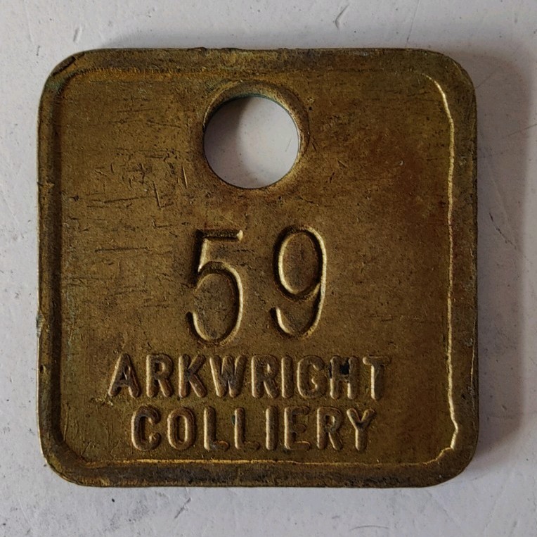 Arkwright Colliery Derbyshire Pit Check Tally Token marked Arkwright Colliery 59