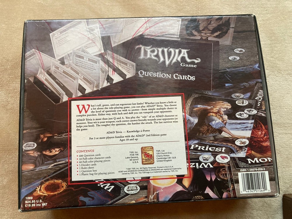 1991 Advanced Dungeons & Dragons 2nd Edition Trivia Game - Complete w Inserts