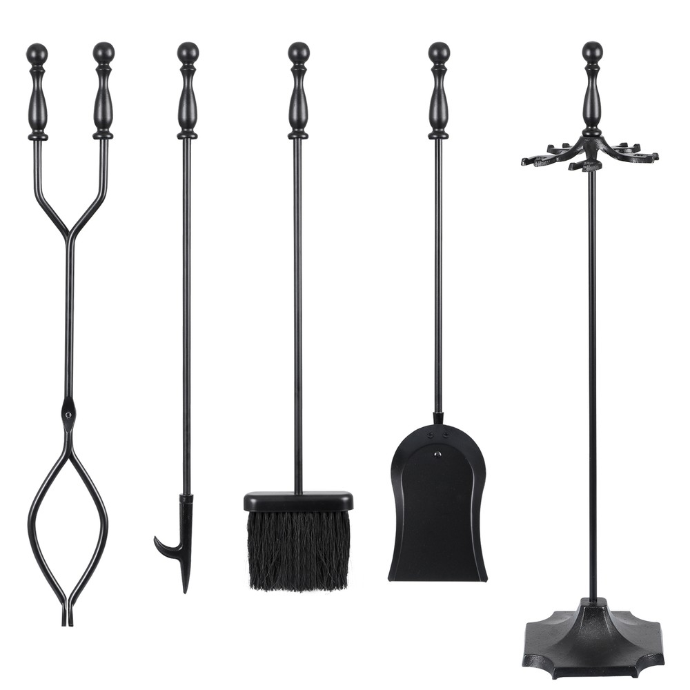 Fireplace Tools 5 Pcs 31" Wrought Iron Fireplace Tools Set w/Handle Black Stand