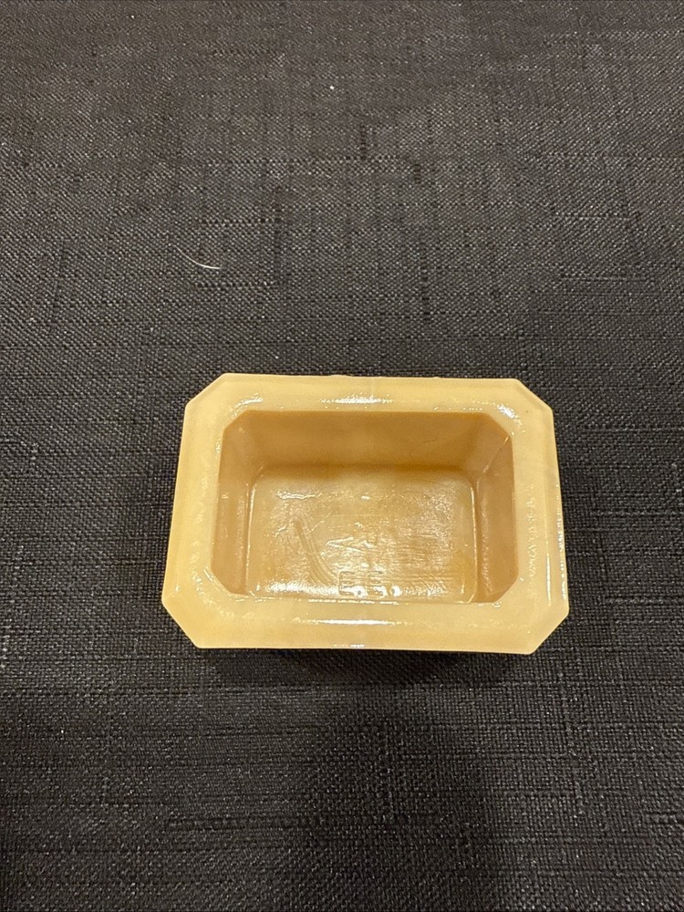 Vintage Rectangular Open Salt Dip Signed E.E. With Beveled Corner Golden Agate