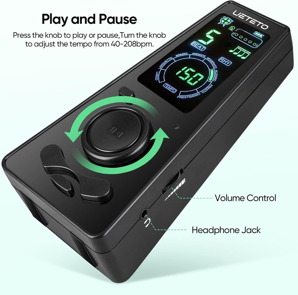 Ueteto Digital Metronome with Timer and Volume Control for Musicians