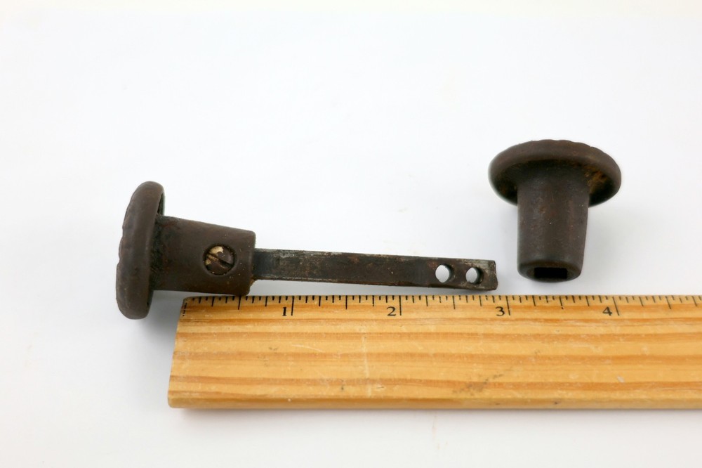 Two Antique Ornate Design 1-1/4"D Cast Iron Door Knobs with Spindle