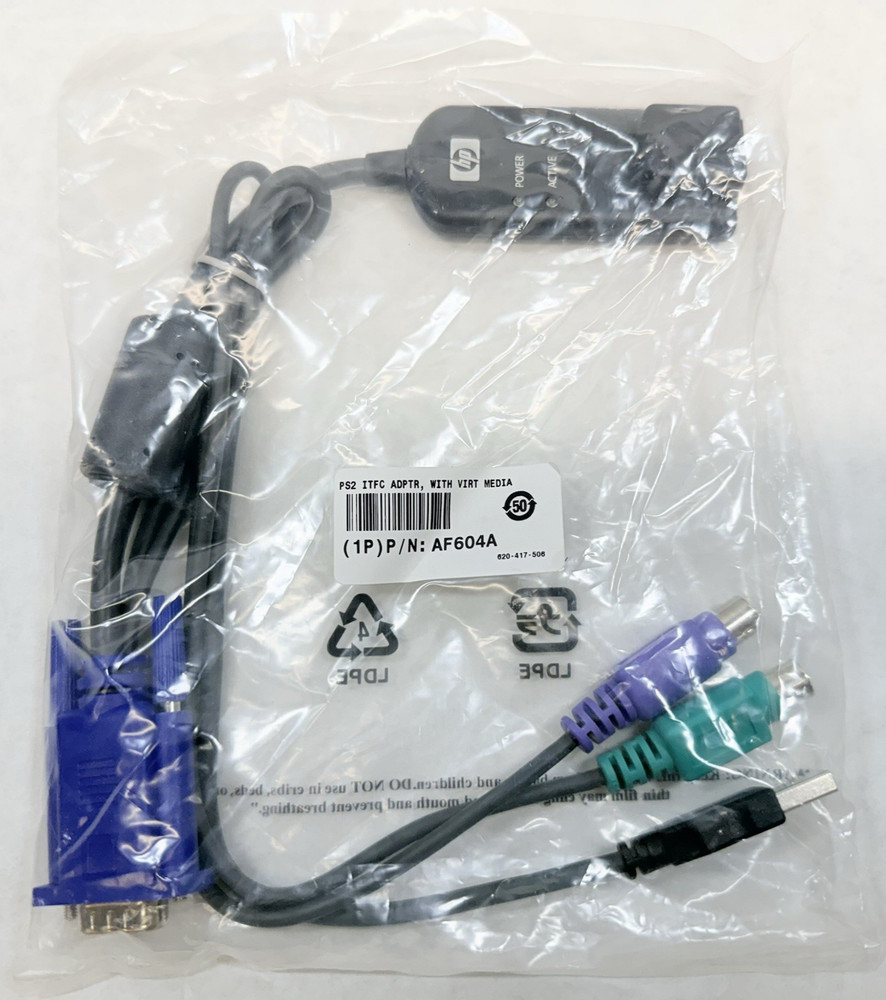 NEW HP AF604A KVM Switch, PS/2 Virtual Media Interface Adapter, 414619-001