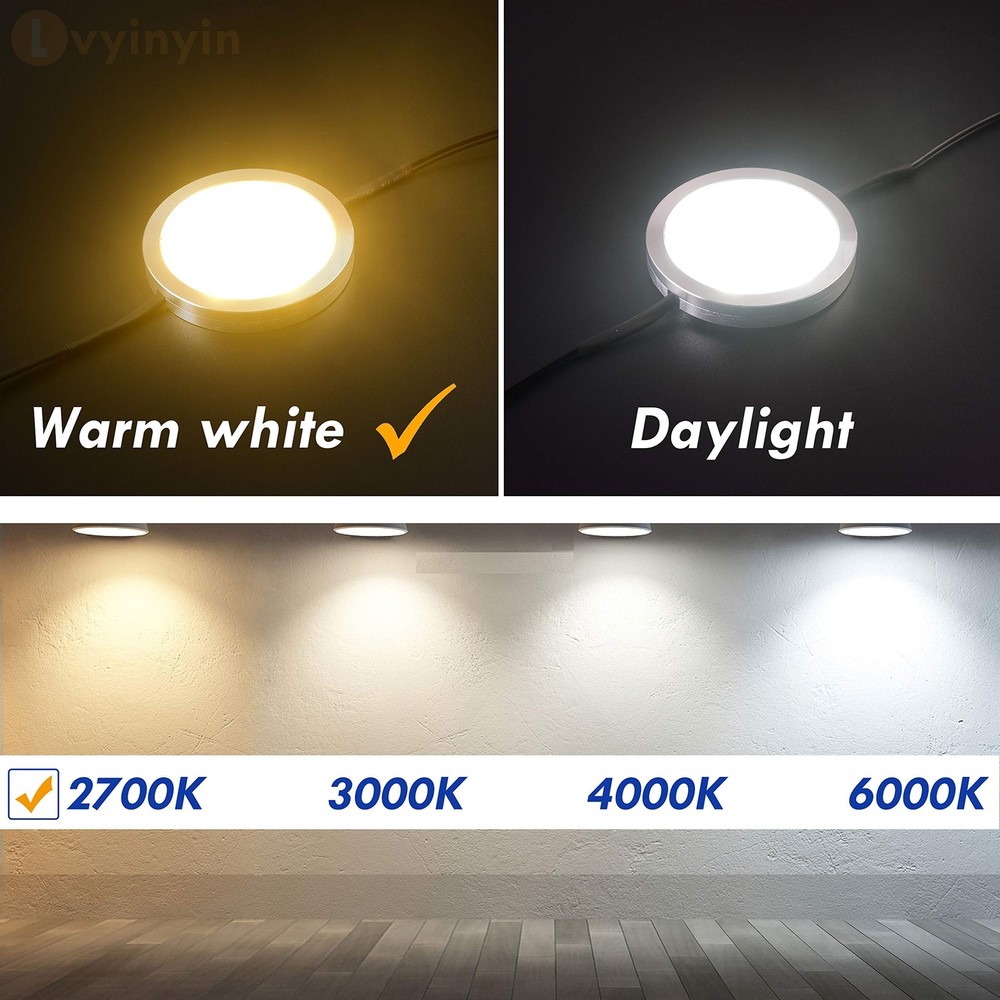Display Cases Lighting Kit, Linkable Round LED Under Cabinet Puck Lights, 0.3...