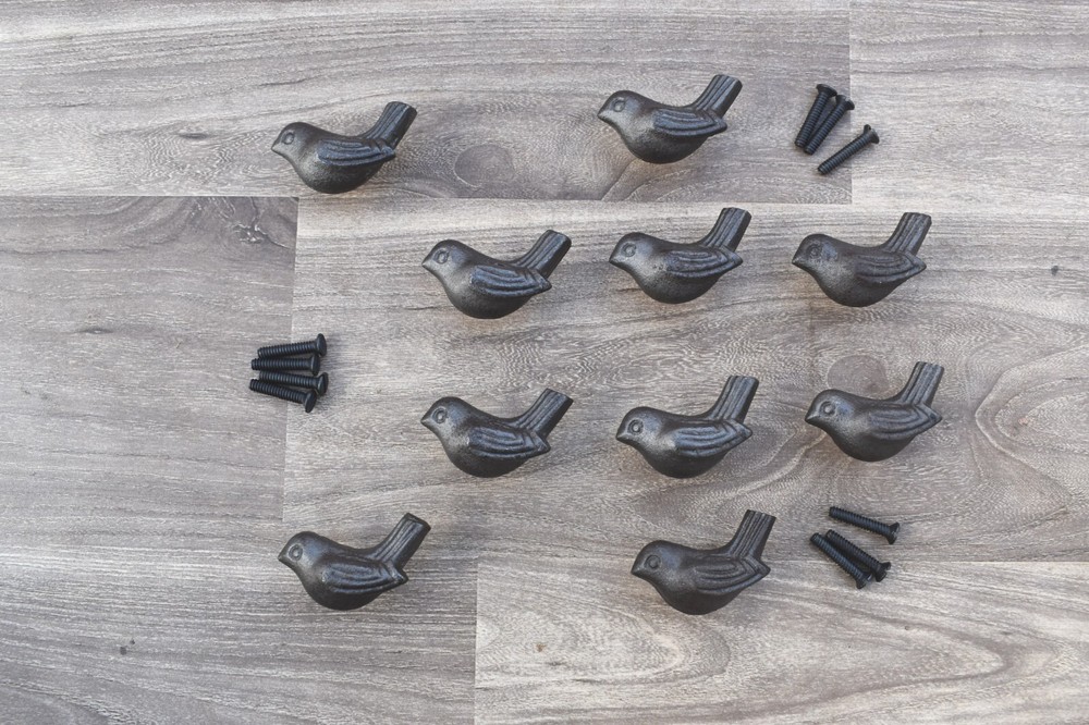 Cast Iron Knobs BIRD cabinet drawer Vintage door handles pull rustic 10 pcs