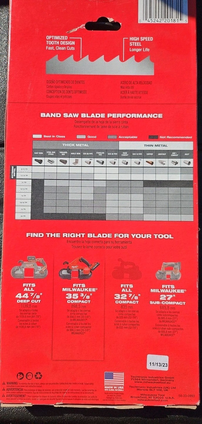 Milwaukee 48-39-0539 35-3/8-Inch 24-TPI Compact Portable Band Saw Blade - 3pk