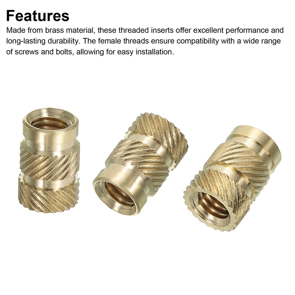 20 Pack M6 Threaded Inserts Metric Knurled Nuts Brass Heat-Set Inserts