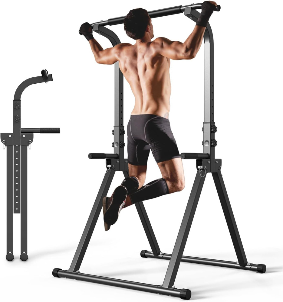 YYJO Foldable Pull up Bar Free Standing Multi-Function Power Tower Dip Bar with