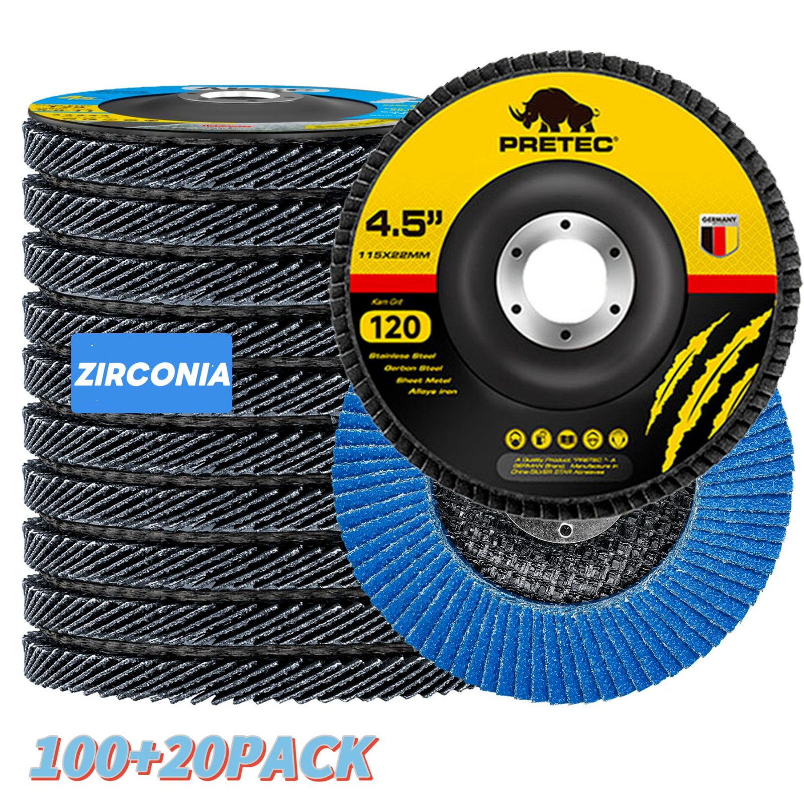 120PC 4-1/2" 4.5" Zirconia Flap Discs 120 Grit,Heavy Duty Angle Grinder Grinding