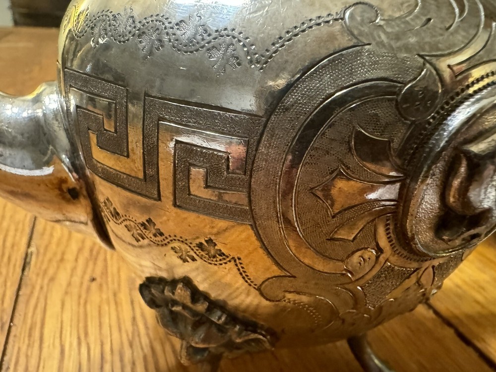 ANTIQUE Rodger Smith & Co Silver Plated Greek medallion Tea Pot With Lions